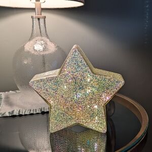 Lighted Glass Glitter Star Desk Or Accent Nightlight Battery Req. Holiday EUC